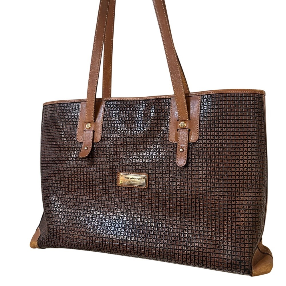 Ted Lapidus Paris Vintage‎ Monogram Tote Bag | Coated Canvas & Leather Trim
